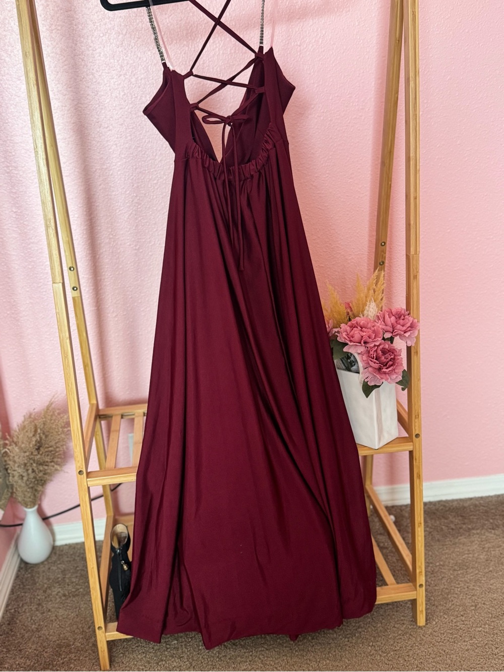 Elegant Burgundy Strappy Maxi Dress